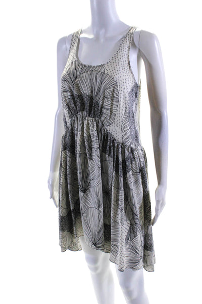 Leifsdottir Womens Abstract Print Round Neck Sleeveless Dress White Size 0