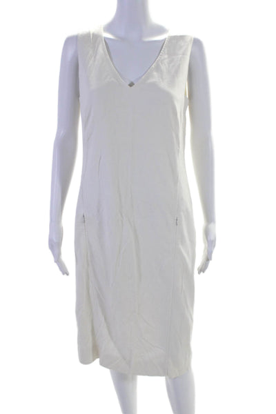 Akris Punto Womens Back Zip Sleeveless V Neck Sheath Dress White Size 10