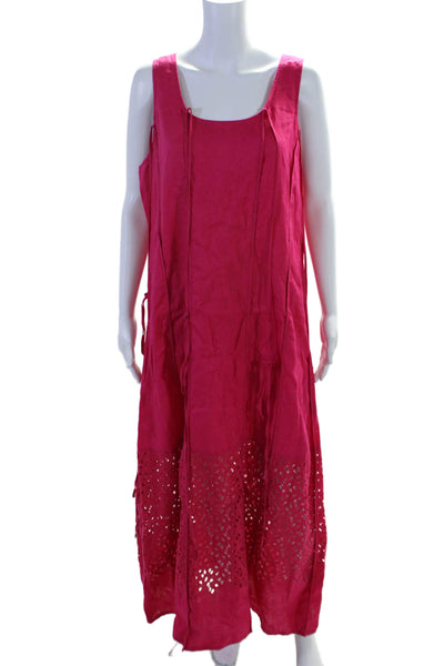 Hebbeding Womens Sleeveless Scoop Neck Embroidered Maxi Dress Pink Linen Size 1