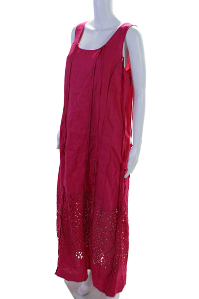 Hebbeding Womens Sleeveless Scoop Neck Embroidered Maxi Dress Pink Linen Size 1