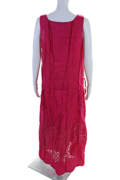 Hebbeding Womens Sleeveless Scoop Neck Embroidered Maxi Dress Pink Linen Size 1