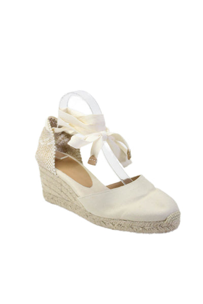 Castaner Womens Low Platform Lace Up Espadrille Wedges Pumps White Size 41 11