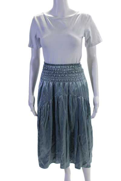 Vince Womens Cotton Accordion Waist Pocketed Ruffled Hem Skirt Blue Size XS