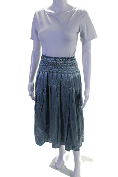 Vince Womens Cotton Accordion Waist Pocketed Ruffled Hem Skirt Blue Size XS