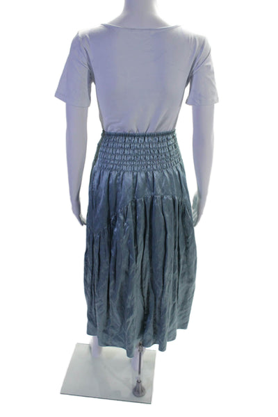 Vince Womens Cotton Accordion Waist Pocketed Ruffled Hem Skirt Blue Size XS