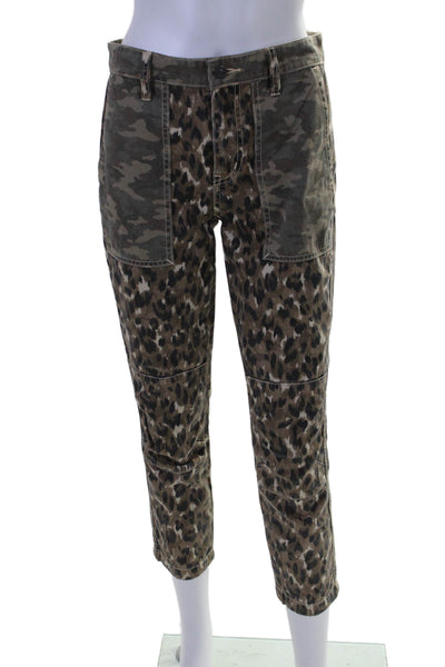 Current/Elliott Women's Midrise Button Straight Leg Pants Animal Print Size 25