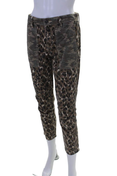 Current/Elliott Women's Midrise Button Straight Leg Pants Animal Print Size 25