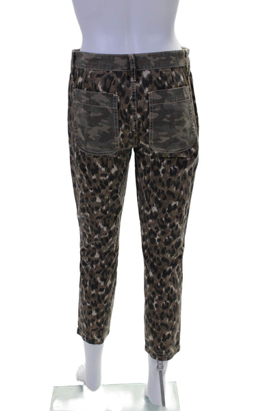 Current/Elliott Women's Midrise Button Straight Leg Pants Animal Print Size 25