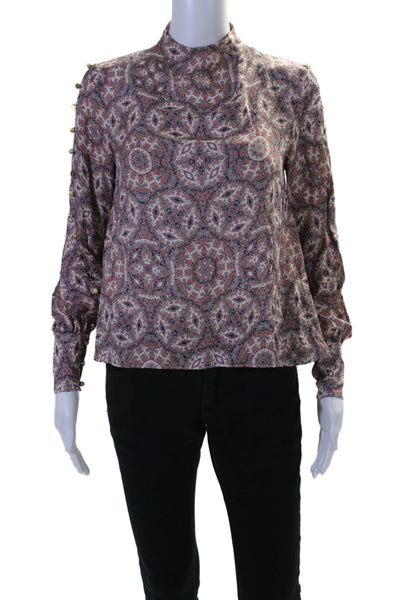 Intermix Women's Mock Neck Button Long Sleeves Paisley Blouse Size P