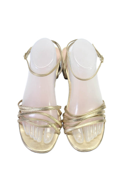 J Crew Womens Gold Leather Strappy Blocked Heels Sandals Shoes Size 8.5