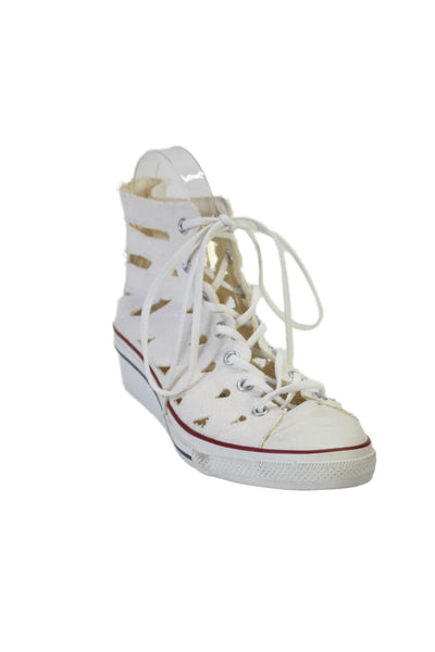 Converse Womens White Canvas Cut Out High Top Wedge Sneakers Shoes Size 8