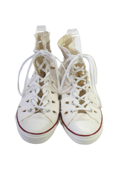 Converse Womens White Canvas Cut Out High Top Wedge Sneakers Shoes Size 8