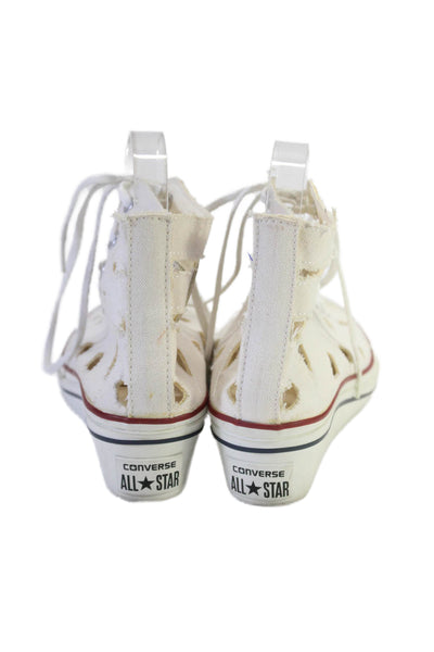 Converse Womens White Canvas Cut Out High Top Wedge Sneakers Shoes Size 8