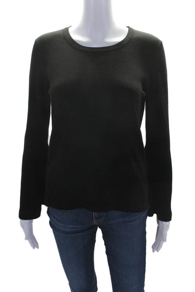 Milly Womens Stretch Round Neck Long Sleeve Pullover Knit Top Black Size M