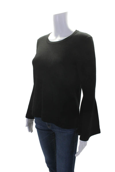 Milly Womens Stretch Round Neck Long Sleeve Pullover Knit Top Black Size M