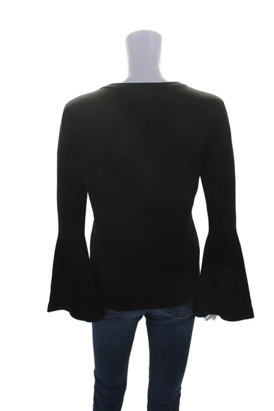 Milly Womens Stretch Round Neck Long Sleeve Pullover Knit Top Black Size M