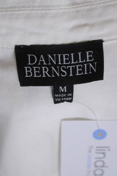 Danielle Bernstein Womens Cotton Collared Long Sleeve Zip Up Jacket White Size M