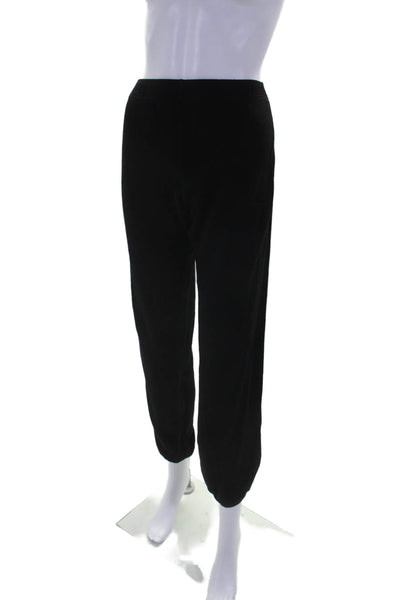 Monrow Womens Striped Elastic Waist Mid-Rise Tapered Sweatpants Black Size L