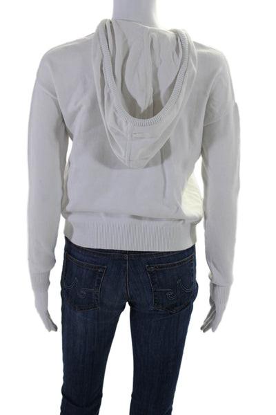 PRVLG Womens Drawstring Tied Patchwork Iridescent Sleeve Hoodie White Size XS