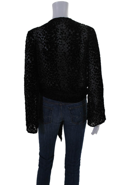 Paige Womens Velvet Animal Print V-Neck Long Sleeve Wrapped Blouse Black Size XS