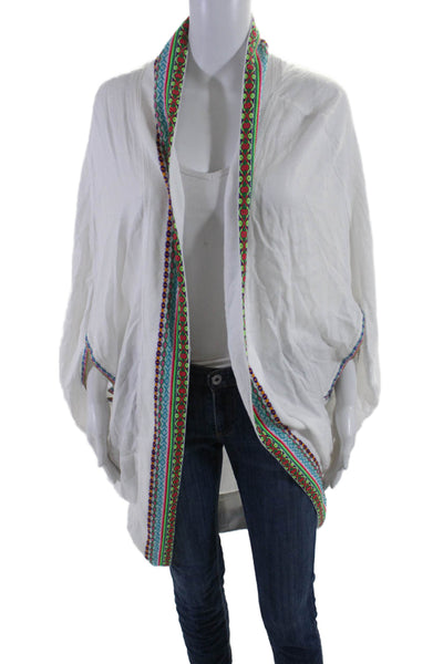 Pitusa Womens Embroidered Batwing Open Front Cardigan Sweater White Size OS