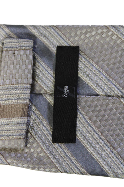 Zegna Mens Silk Striped Classic Necktie Tie Gray Size OS