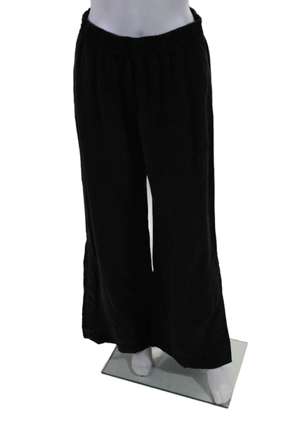 Kes Womens Texture Flare Leg Elastic Waistband Casual Pants Black Size S