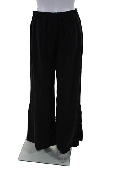 Kes Womens Texture Flare Leg Elastic Waistband Casual Pants Black Size S