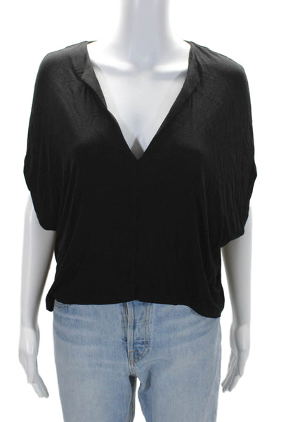 Modern Citizen Womens Short Sleeve V Neck Cropped Top Black Size S