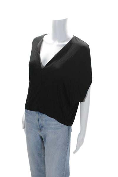 Modern Citizen Womens Short Sleeve V Neck Cropped Top Black Size S