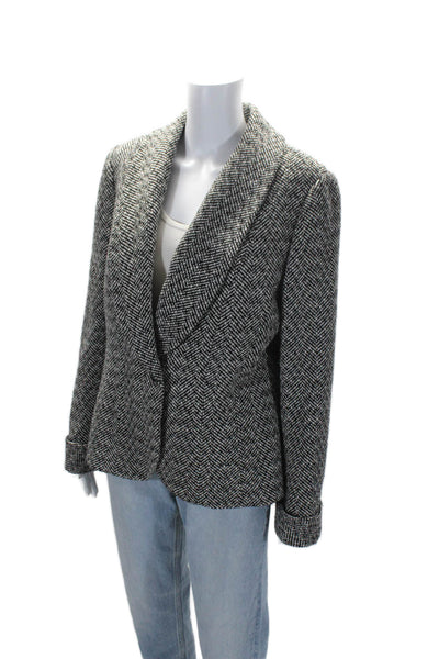 Tahari Levine Womens Shawl Collar One Button Herringbone Blazer Black Size L