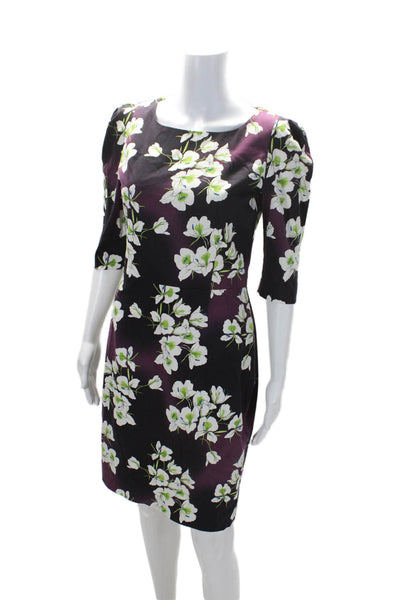 Samantha Sung Womens Cotton Short Sleeve Floral Print Sheath Dress Purple Size 6