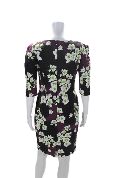 Samantha Sung Womens Cotton Short Sleeve Floral Print Sheath Dress Purple Size 6