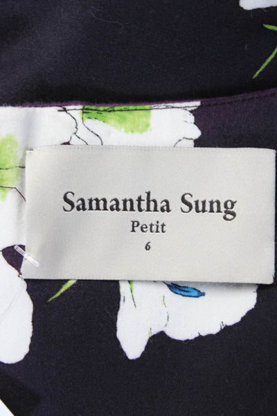 Samantha Sung Womens Cotton Short Sleeve Floral Print Sheath Dress Purple Size 6