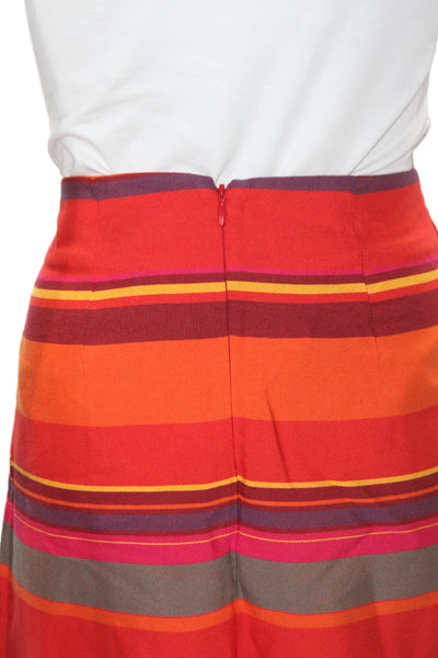 In Suede Womens Striped Back Zip Straight Knee Length Skirt Orange Medium