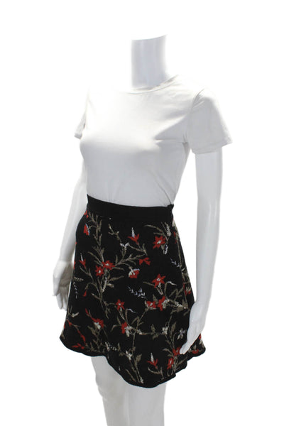 Balenciaga Paris Womens Floral Print Tight Knit Skirt Black Size Small