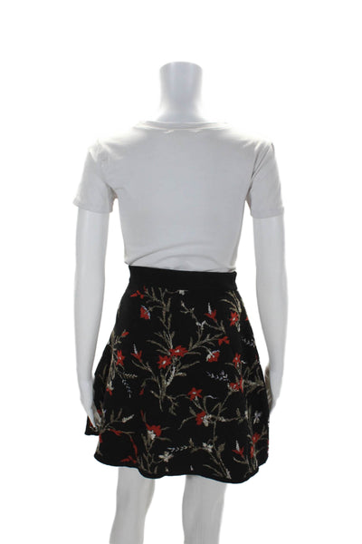 Balenciaga Paris Womens Floral Print Tight Knit Skirt Black Size Small