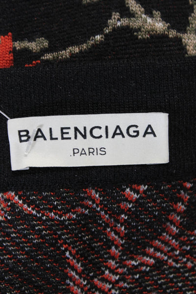 Balenciaga Paris Womens Floral Print Tight Knit Skirt Black Size Small