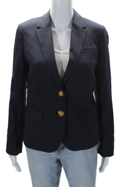 J Crew Womens Long Sleeves Button Down Dalton Blazer Jacket Navy Blue Wool Size