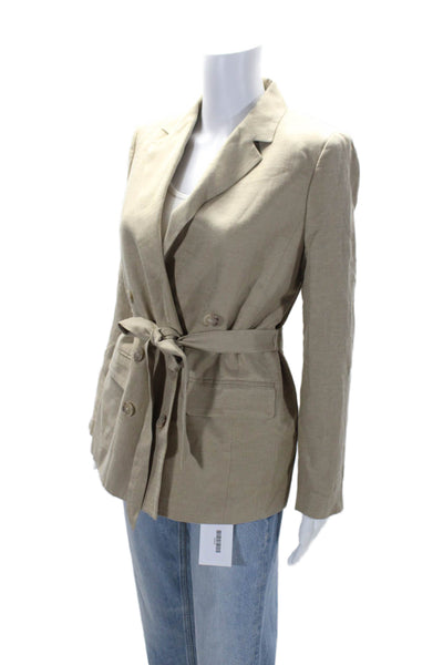 J Crew Womens Linen Double Breasted Button Down Belted Jacket Beige Size 2