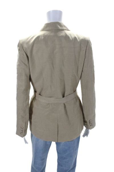 J Crew Womens Linen Double Breasted Button Down Belted Jacket Beige Size 2