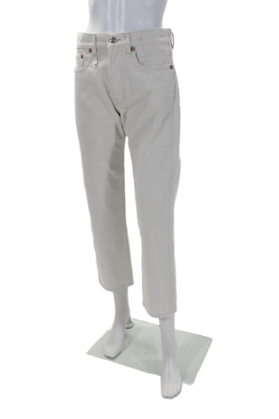 R13 Womens Zip Up High Rise Slim Leg Boyfriend Pants White Cotton Size 24