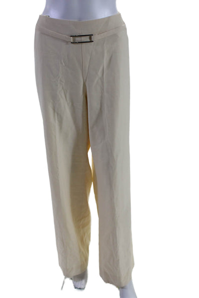 Akris Women's Hook Closure Flat Font Wide Leg Dress Pants Cream Size 14