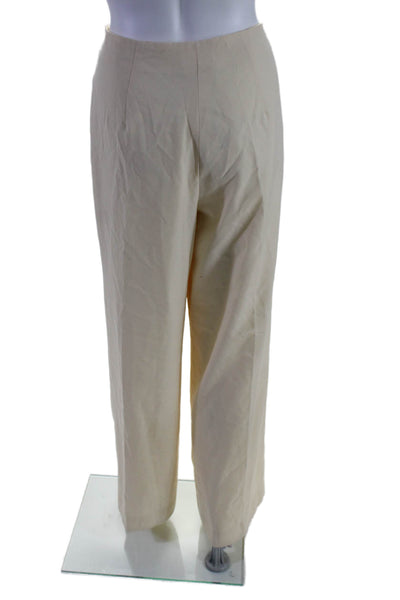 Akris Women's Hook Closure Flat Font Wide Leg Dress Pants Cream Size 14