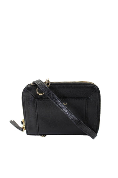 Perlina Women's Zip Closure Textured Leather Pouch Wallet Black Size S