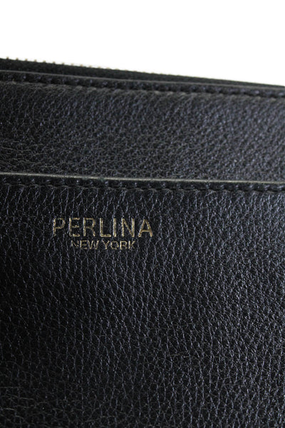 Perlina Women's Zip Closure Textured Leather Pouch Wallet Black Size S