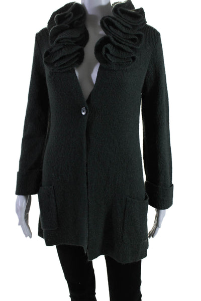 Soft Surroundings Women's Long Sleeves Ruffle Pockets Cardigan Green Size S