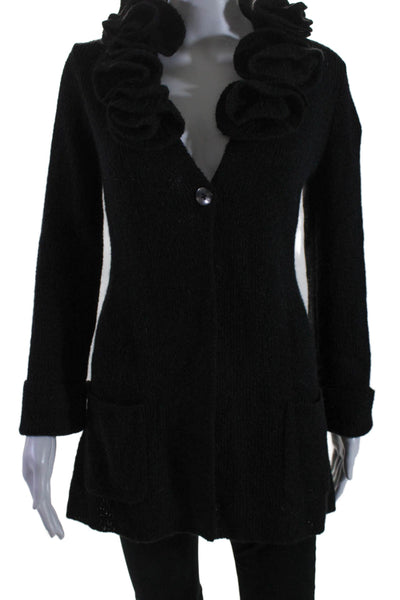 Soft Surroundings Women's Ruffle Neck Long Sleeves Button Cardigan Black Size XS