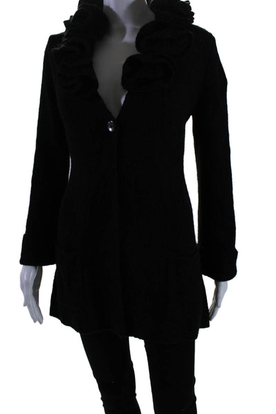 Soft Surroundings Women's Ruffle Neck Long Sleeves Button Cardigan Black Size XS