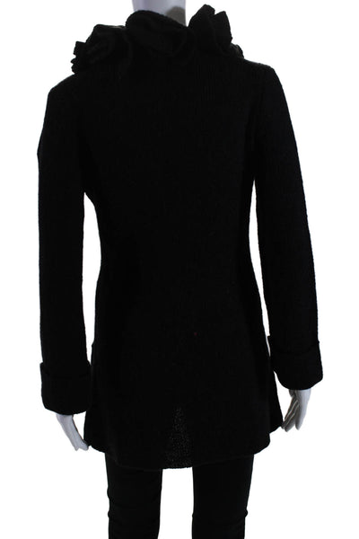 Soft Surroundings Women's Ruffle Neck Long Sleeves Button Cardigan Black Size XS